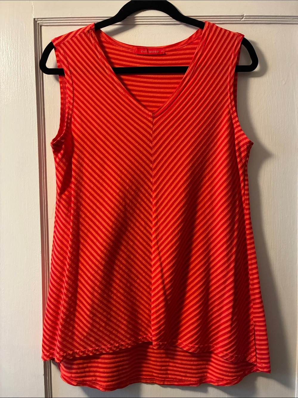 cut loose Red/Orange Striped V-Neck Cotton Tank